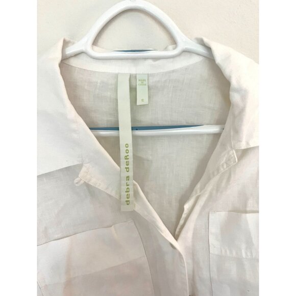 Debra deRoo Womens White Linen Button Down Shirt Size Small - Picture 5 of 7